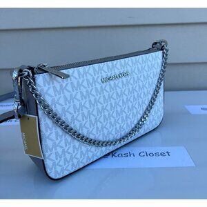 Michael kors crossbody zip pouchette medium purse MK signature bright white